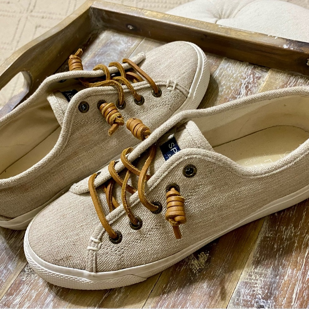 Tan Canvas Sneakers with Brown Laces